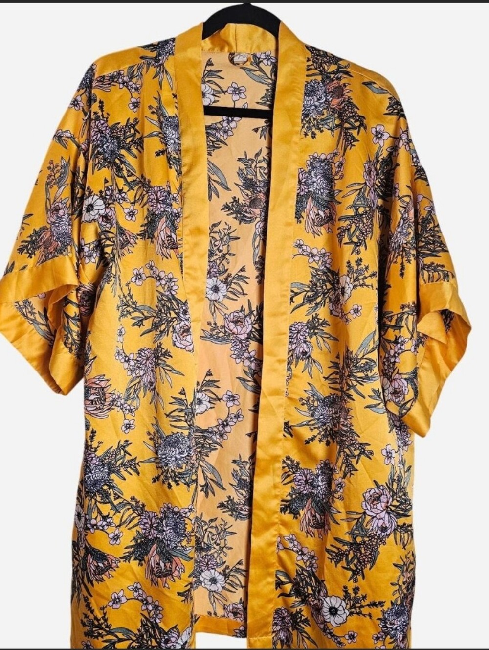 Cotton On Mustard Yellow Floral Satin Kimono Robe